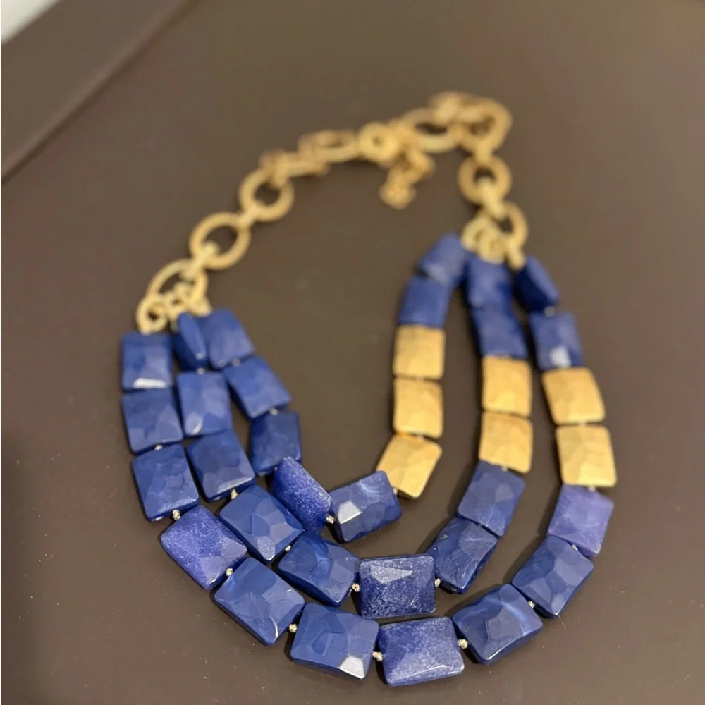 Stella & Dot Bahari necklace Stunning Blue and Gold Multi strand